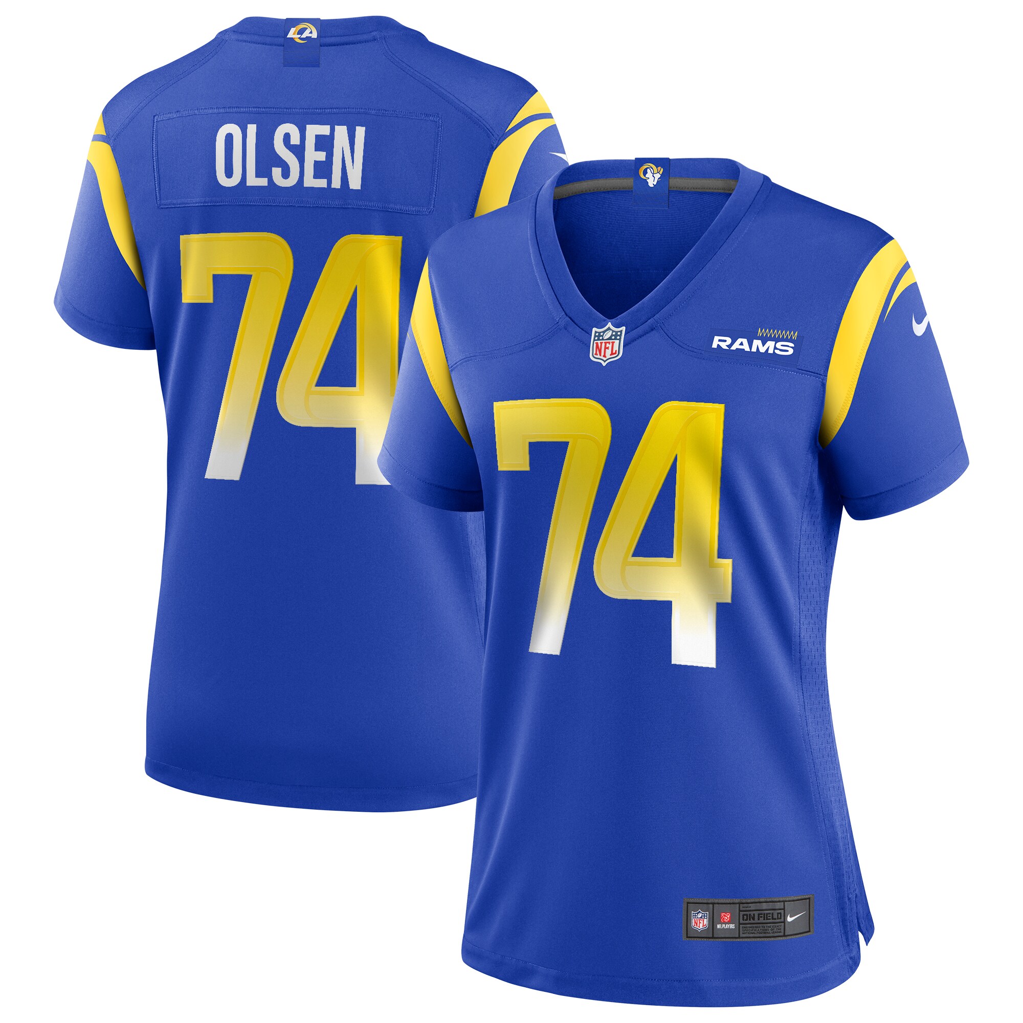 Los Angeles Rams Merlin Olsen Royal Game Retired Player NFL Jersey Women's