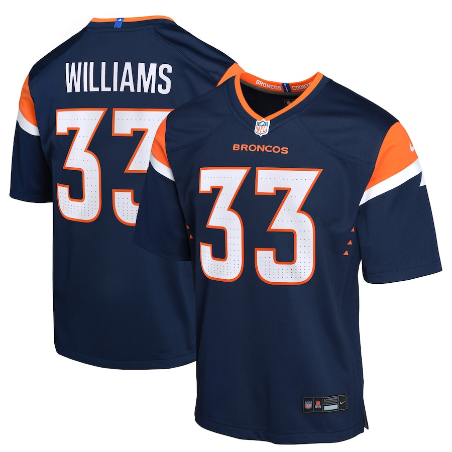 Javonte Williams 33 Denver Broncos Alternate Game Navy NFL Jersey Youth