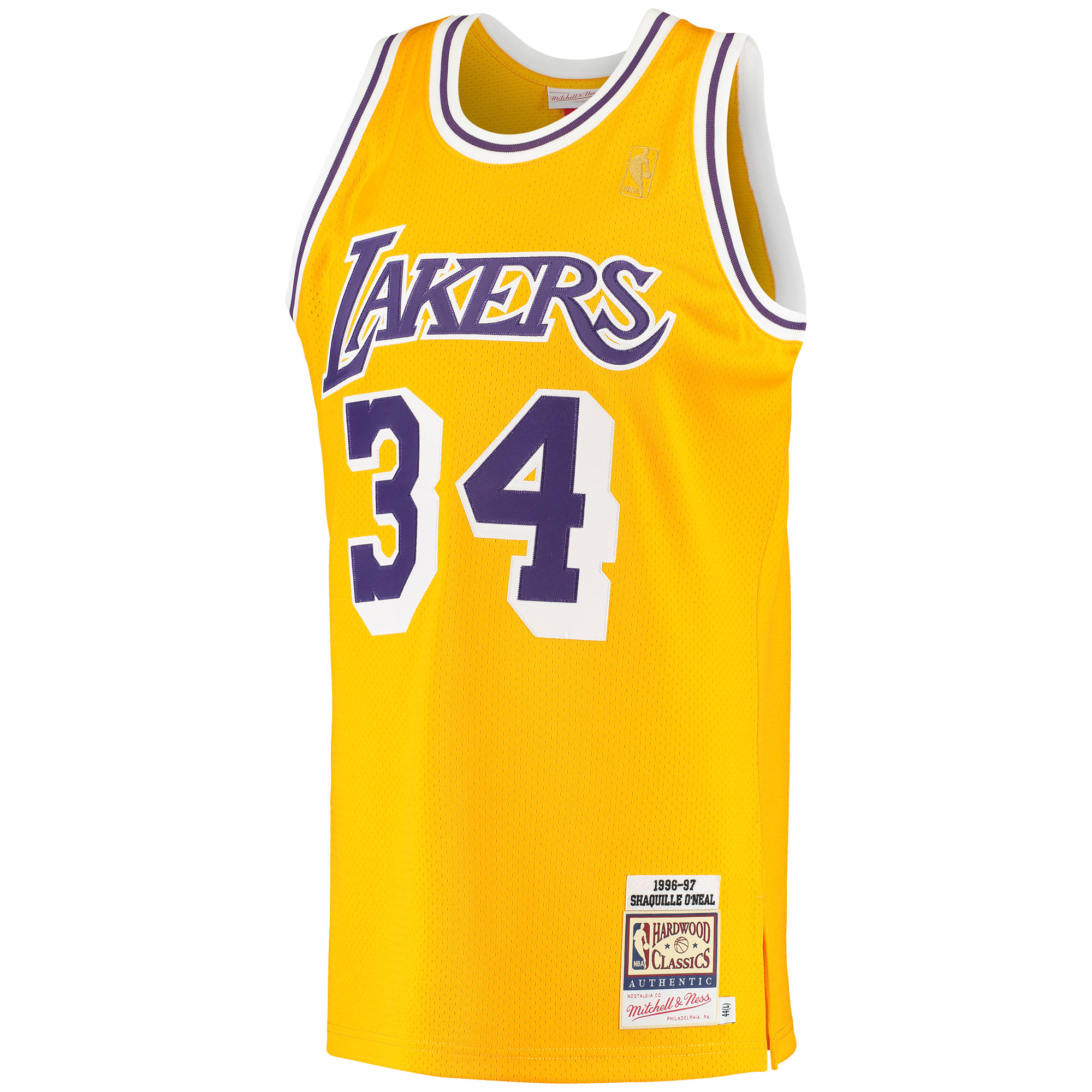Mitchell Ness Shaquille O'Neal Gold Los Angeles Lakers 1996/97 Hardwood Classics NBA Jersey Men's