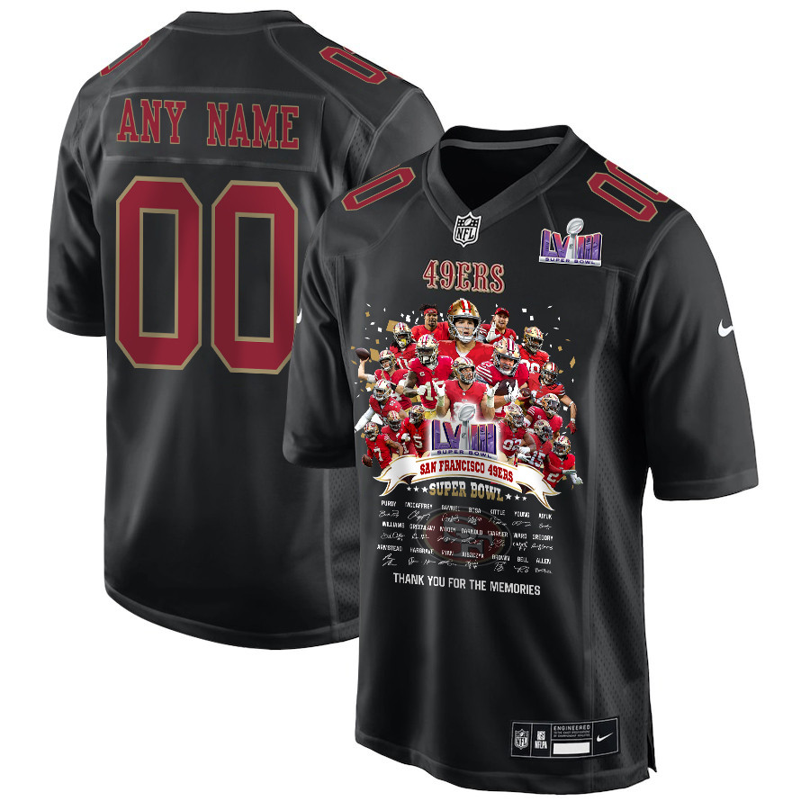 San Francisco 49ers Super Bowl LVIII Thanks For Memories Fashion Game Custom Carbon Black NFL Jersey Men's