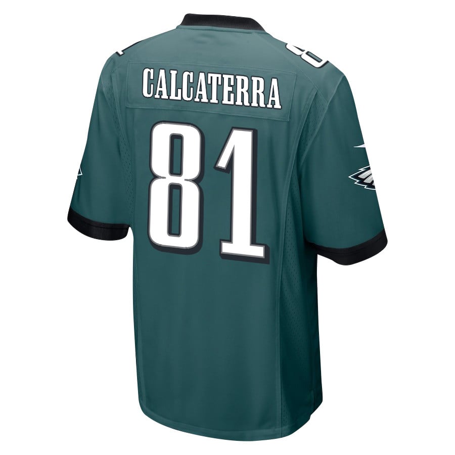Grant Calcaterra 81 Philadelphia Eagles Super Bowl LIX Champions Patch New Orleans Where Passion Ignites' EMBROIDERED Game Midnight Green NFL Jersey Men's