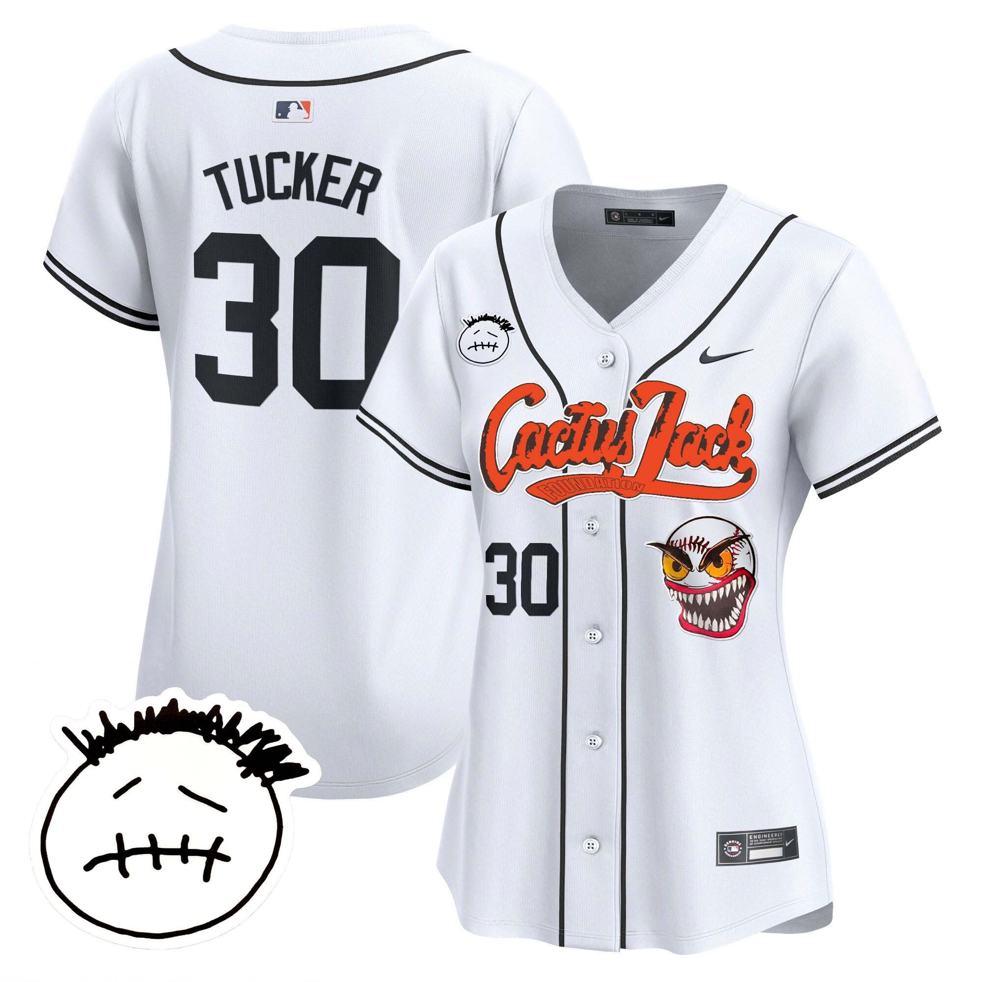 Kyle Tucker 30 Houston Astros Cactus Jack Patch V3 White MLB Jersey Women's