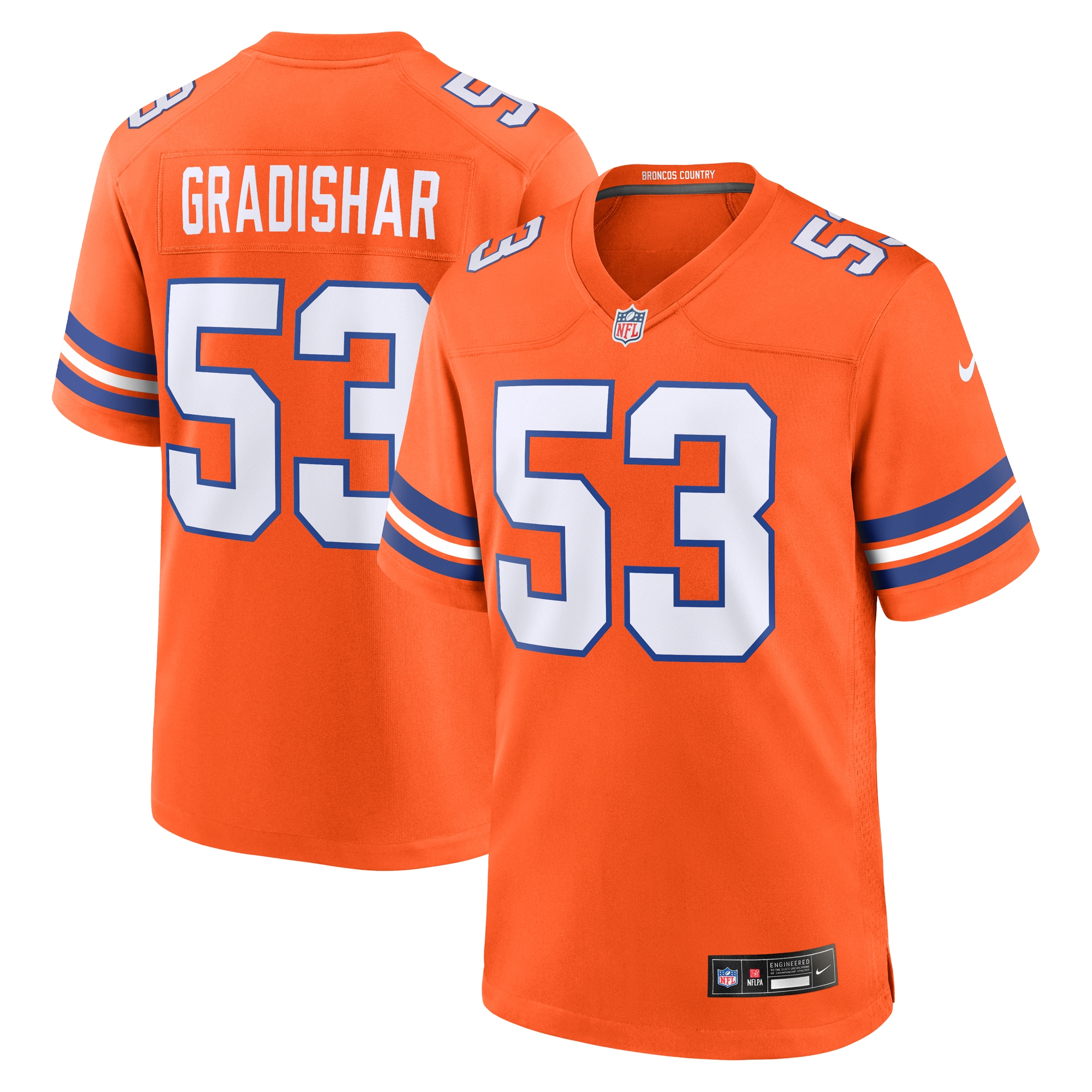Denver Broncos Randy Gradishar Orange Mile High Collection 1977 Throwback Retired Player Game NFL Jersey Men's