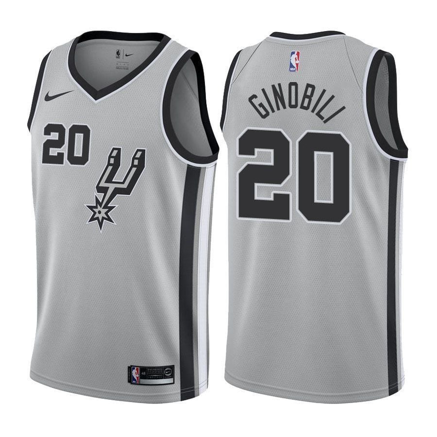 San Antonio Spurs Manu Ginobili 20 Statet Silver NBA Jersey Men's