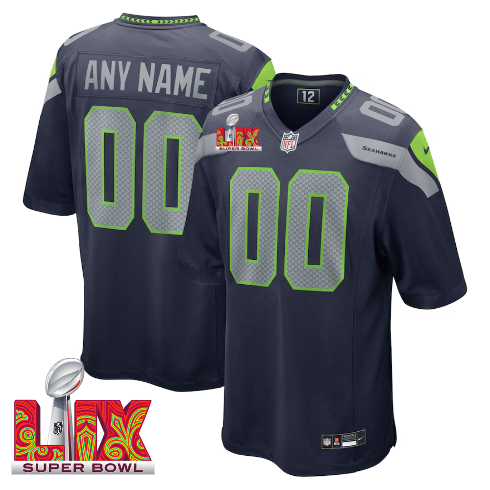 Seattle Seahawks Super Bowl LIX Patch Game Custom College Navy NFL Jersey Men's