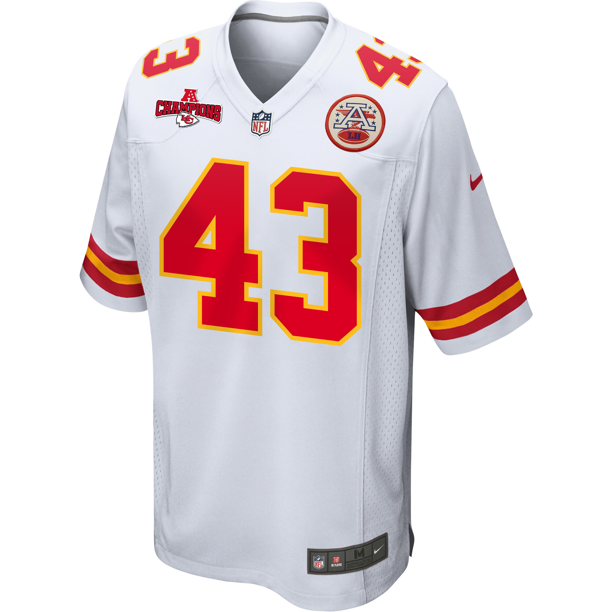 Jack Cochrane 43 Kansas City Chiefs AFC Champions Patch Game White NFL Jersey Men's