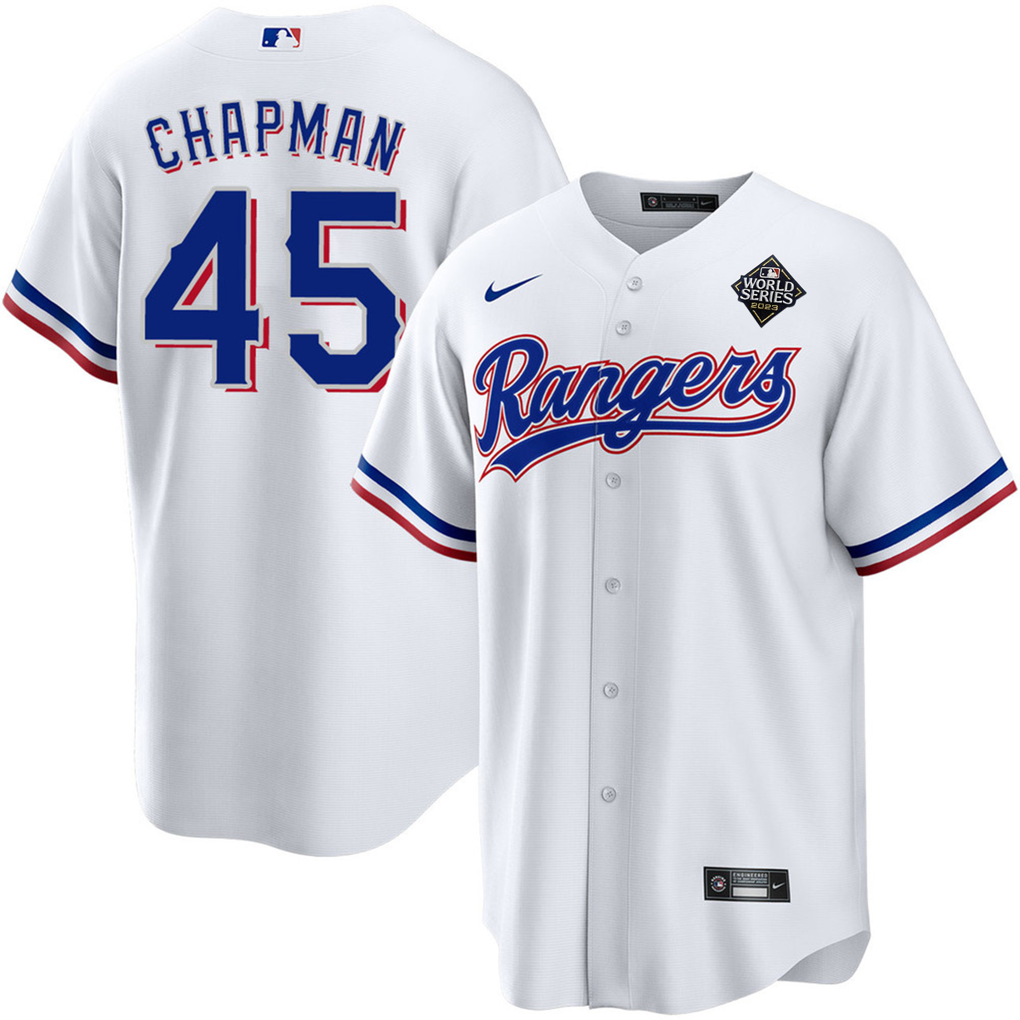Aroldis Chapman 45 Texas Rangers 2023 World Series Stitched White MLB Jersey Men's