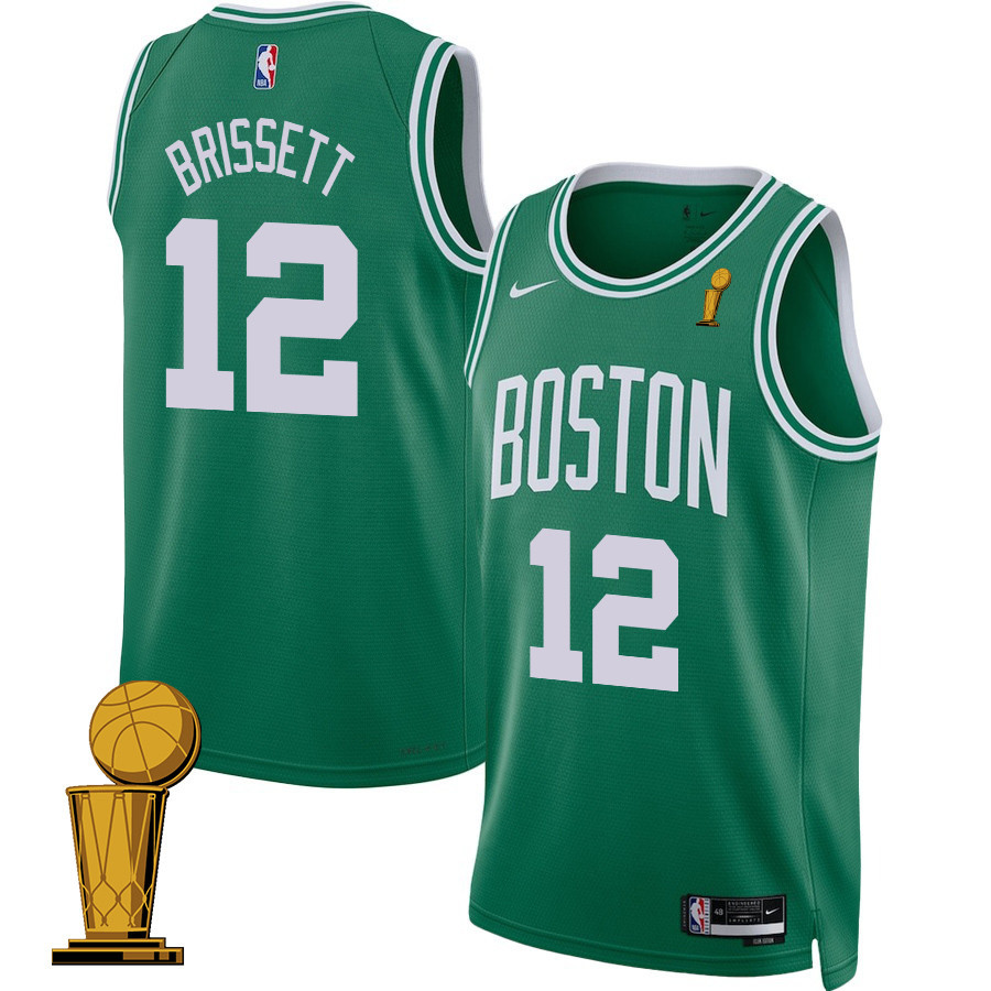 Oshae Brissett 12 Boston Celtics 2024 FINALS CHAMPIONS Icon Edition Kelly Green NBA Jersey Men's