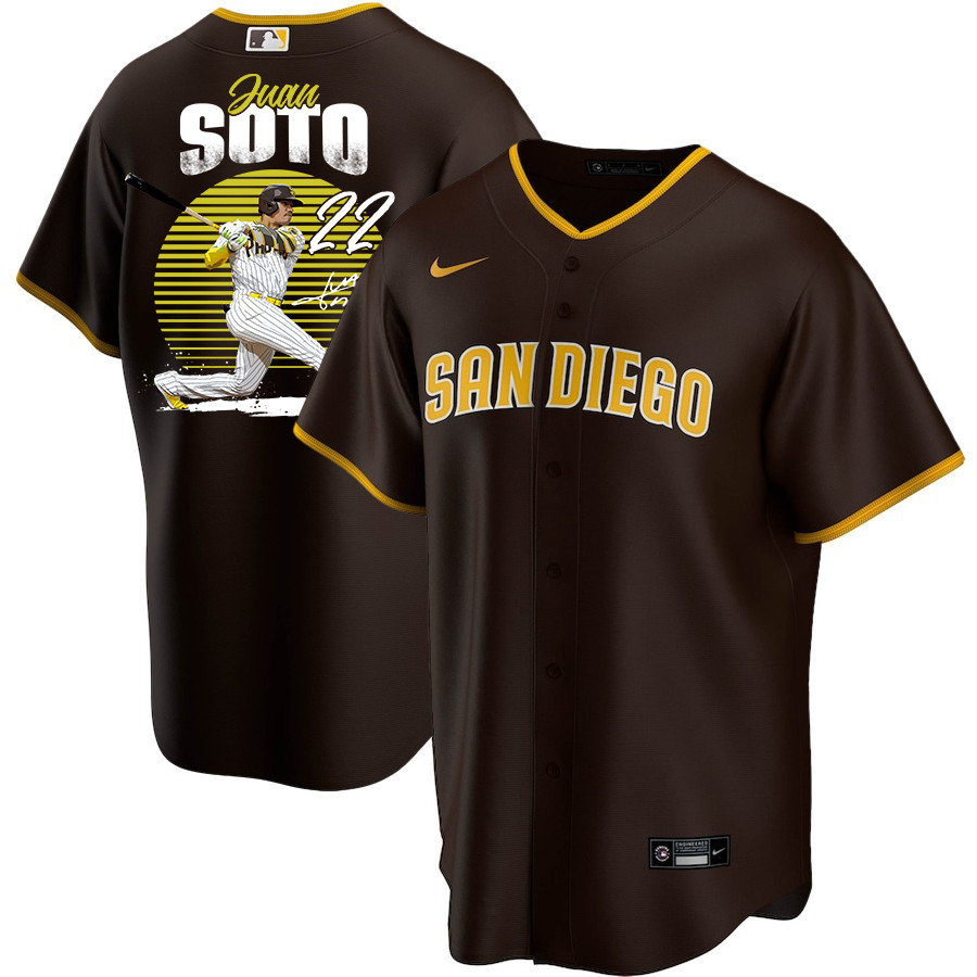 Juan Soto 22 San Diego Padres Signed Hit 2023 Alternate Player Brown MLB Jersey Men's