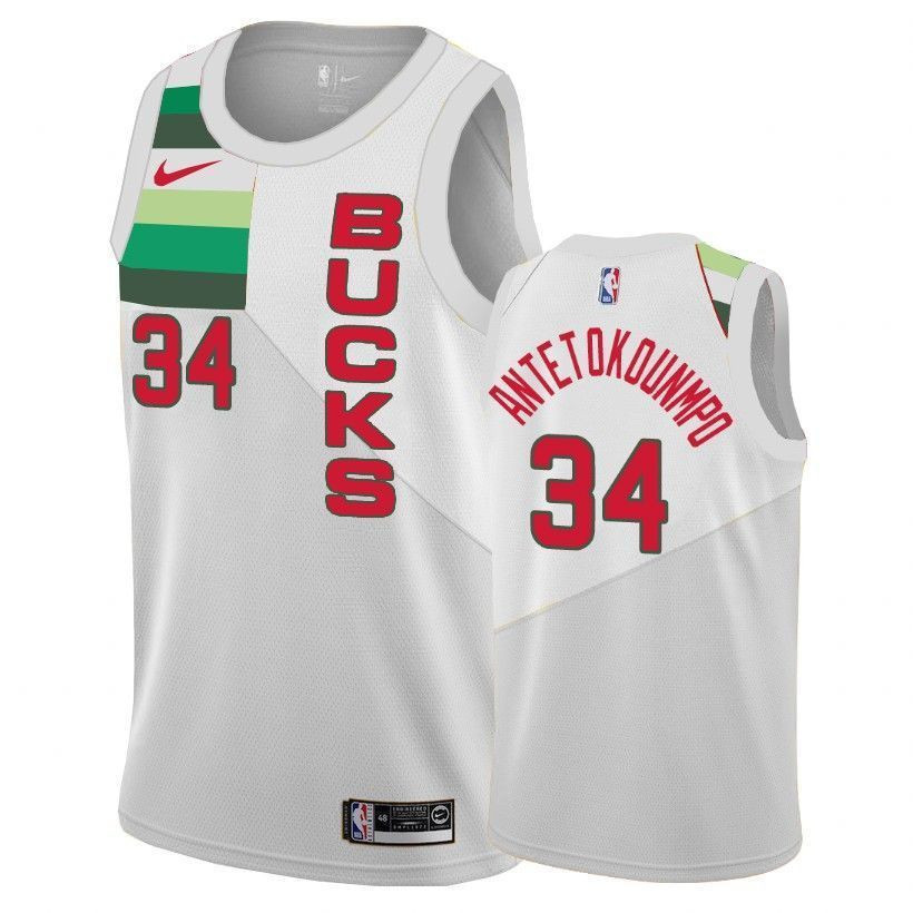 Milwaukee Bucks Giannis Antetokounmpo 34 Earned Editio White NBA Jersey Men's