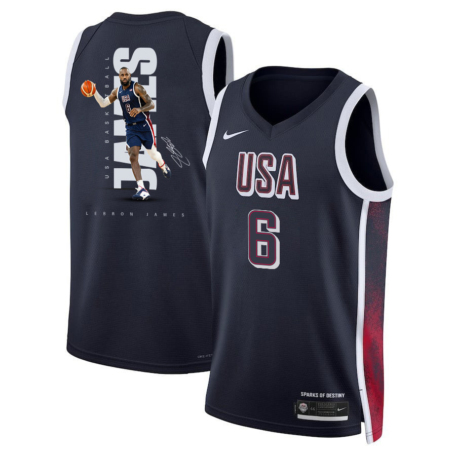 LeBron James 6 Olympic Paris 2024 USA Unisex 2024 Swingman Player Navy NBA Jersey Unisex