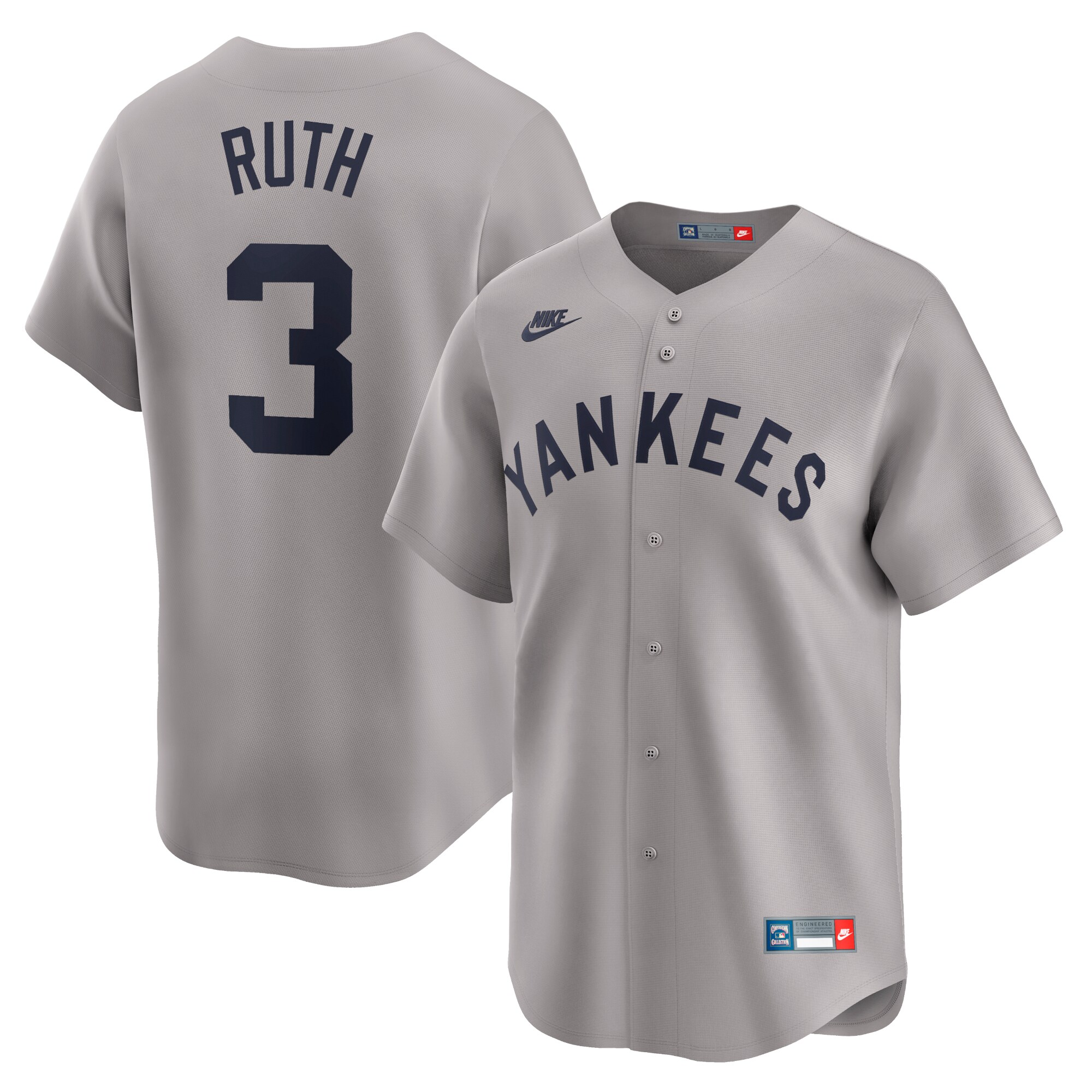 New York Yankees Babe Ruth Gray Throwback Cooperstown Collection Limited MLB Jersey Men's