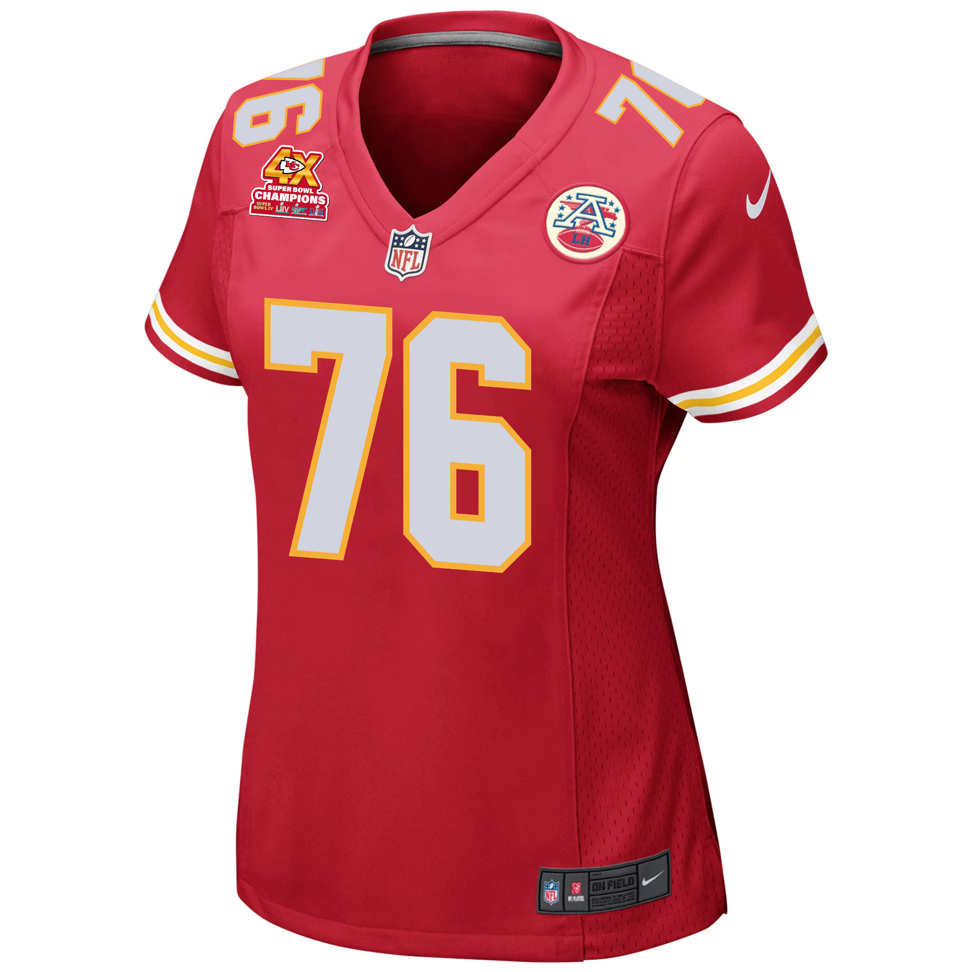 Prince Tega Wanogho 76 Kansas City Chiefs Super Bowl LVIII Champions 4X Game Red NFL Jersey Women's