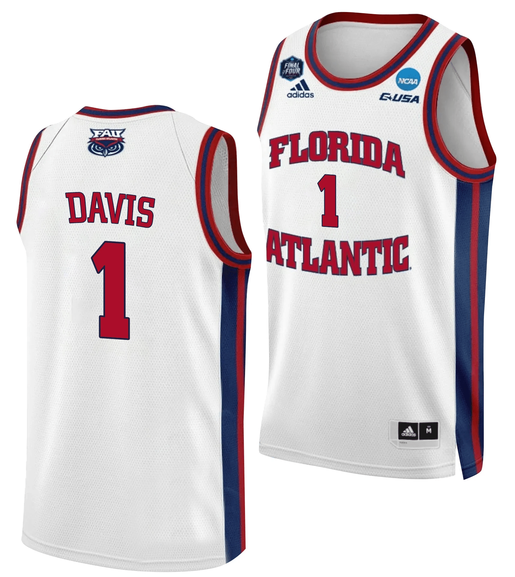 Johnell Davis 1 FAU Owls 2023 Final Four White NCAA Jersey Men's
