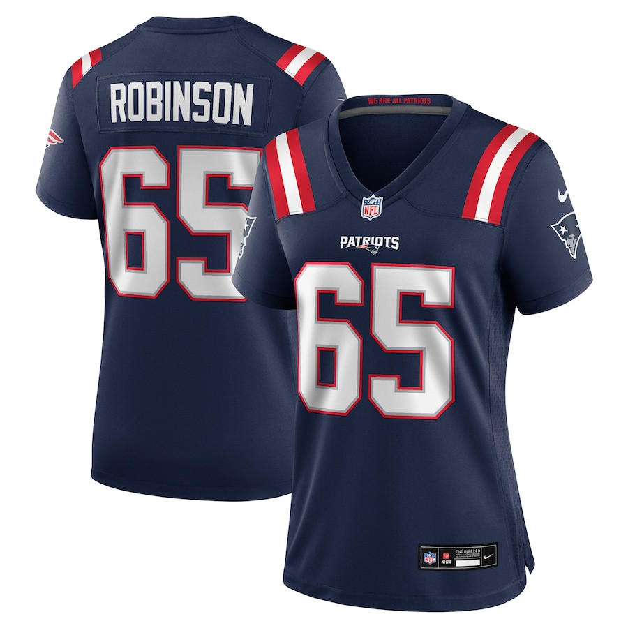 Tyrese Robinson 65 New England Patriots Game Navy NFL Jersey Women's