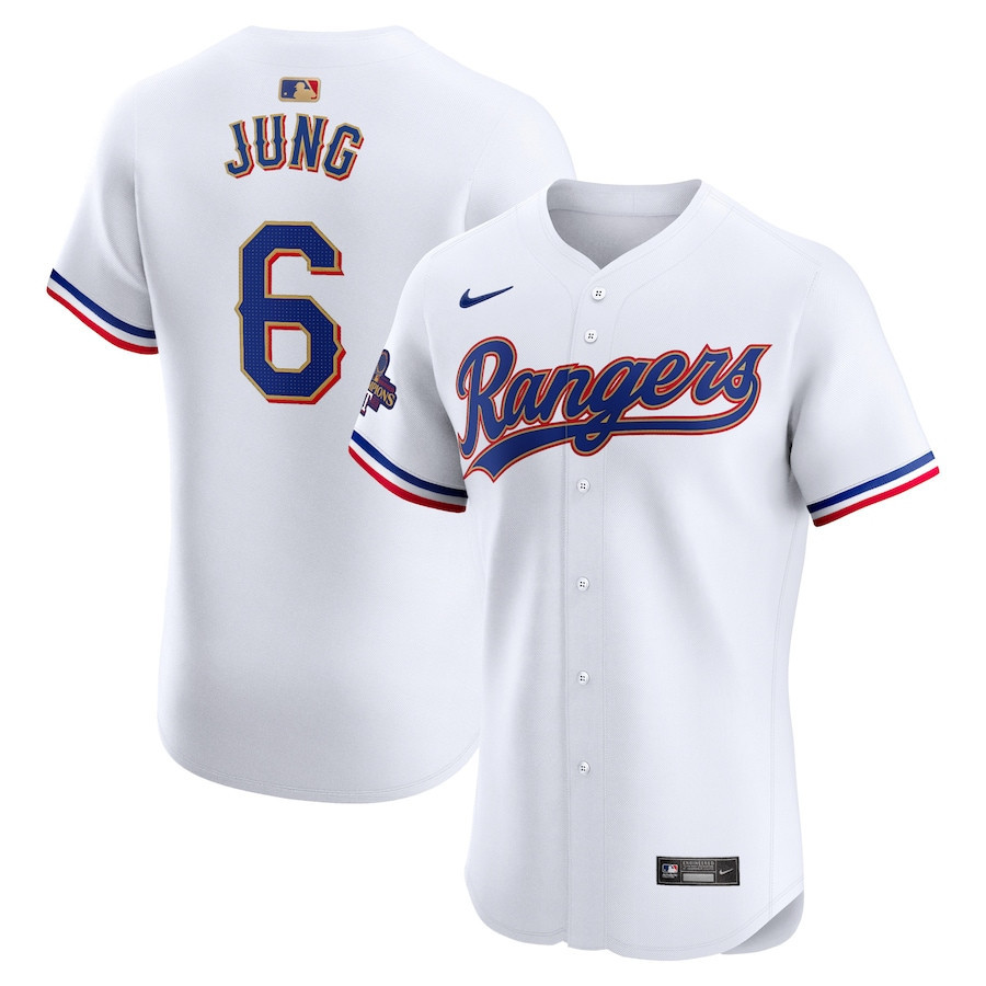 Josh Jung 6 Texas Rangers 2024 Gold Collection ELITE Player White MLB Jersey Men's