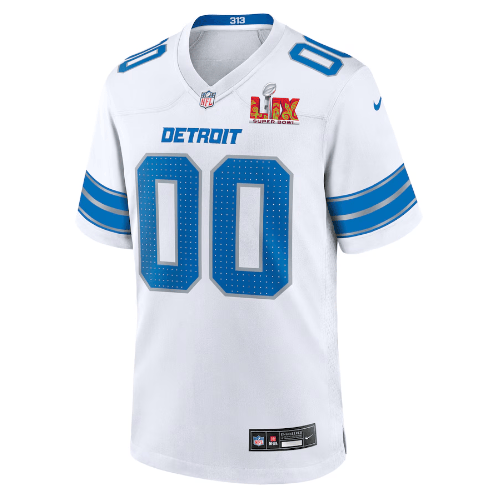 Detroit Lions Super Bowl LIX Patch Game Custom White NFL Jersey Men's