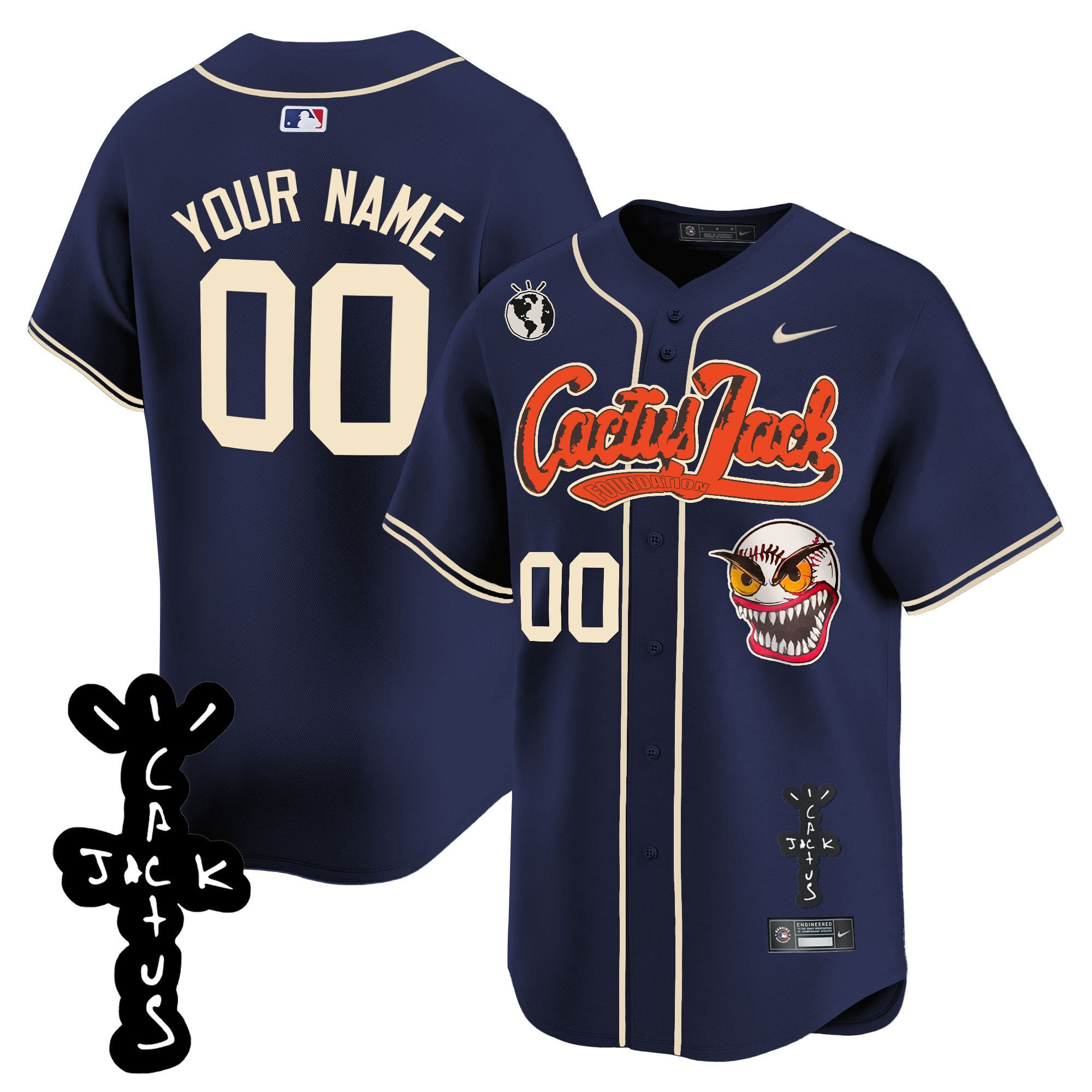 Houston Astros Cactus Jack Patch V2 Custom Navy MLB Jersey Men's