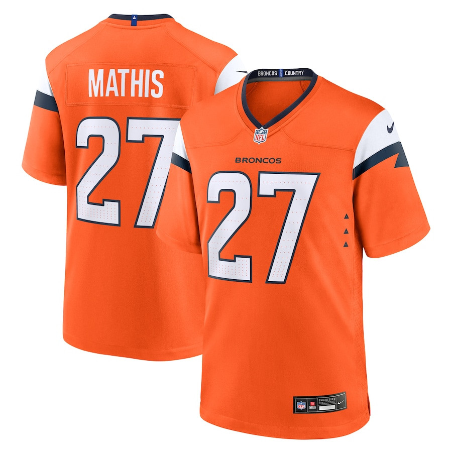 Damarri Mathis 27 Denver Broncos Team Game Orange NFL Jersey Men's
