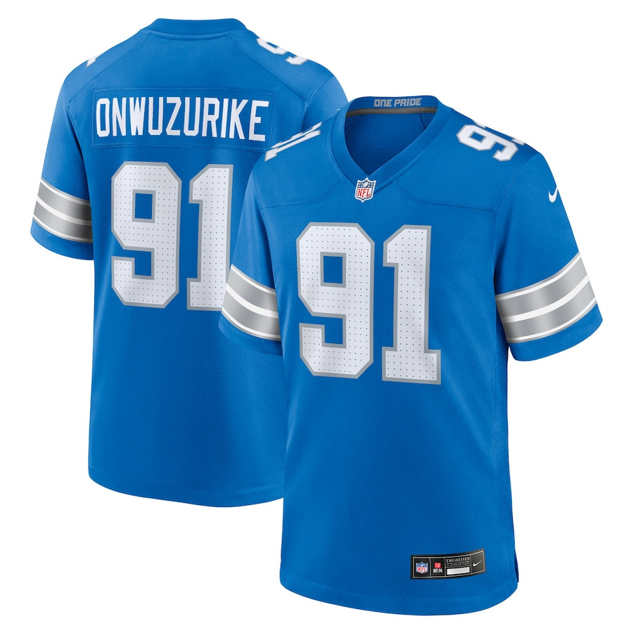 Levi Onwuzurike 91 Detroit Lions Team Game Blue NFL Jersey Men's