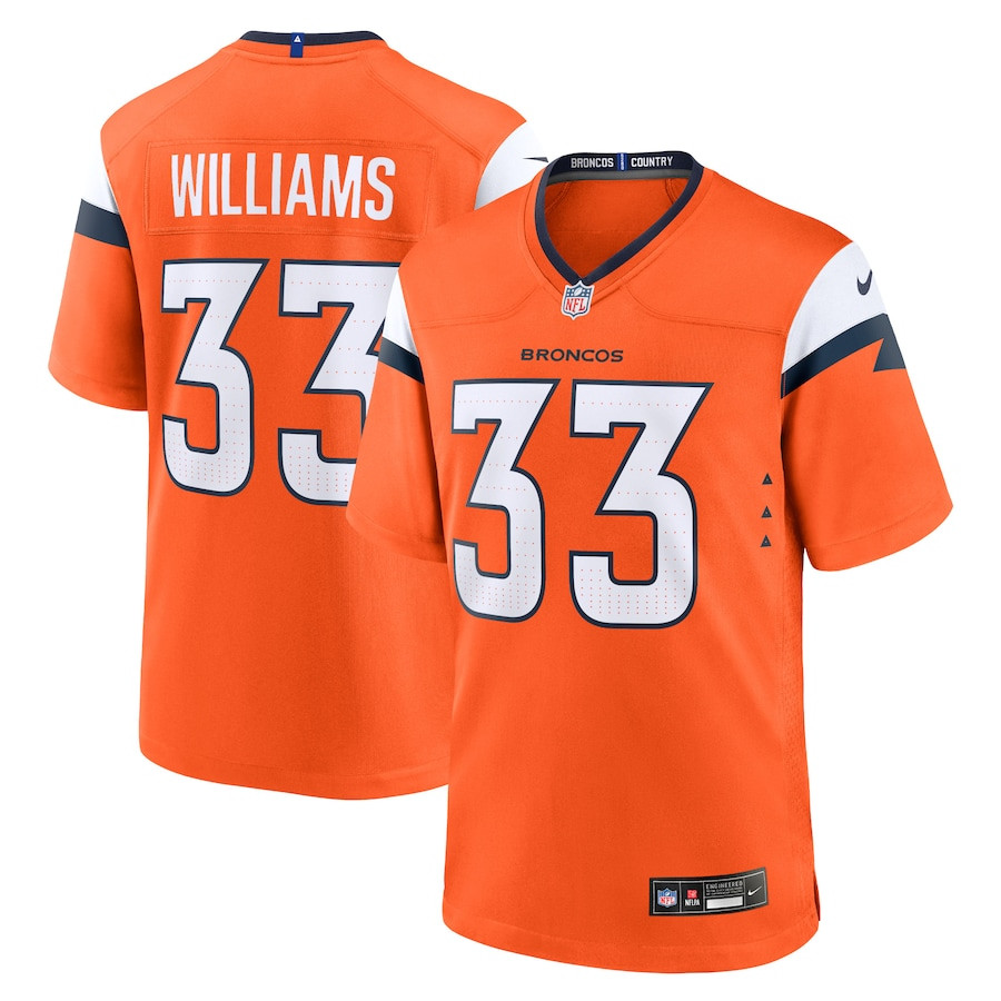 Javonte Williams 33 Denver Broncos Game Orange NFL Jersey Men's