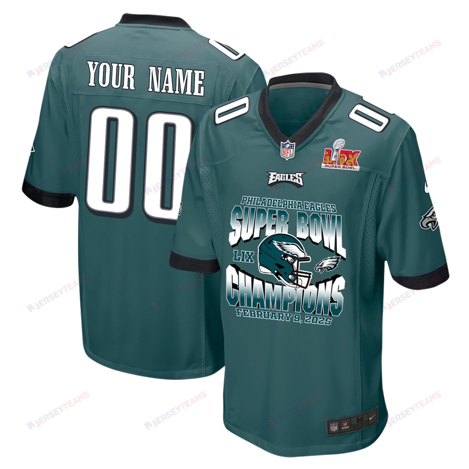 Philadelphia Eagles Super Bowl LIX Champions Helmet Game Custom Midnight Green NFL Jersey Men's