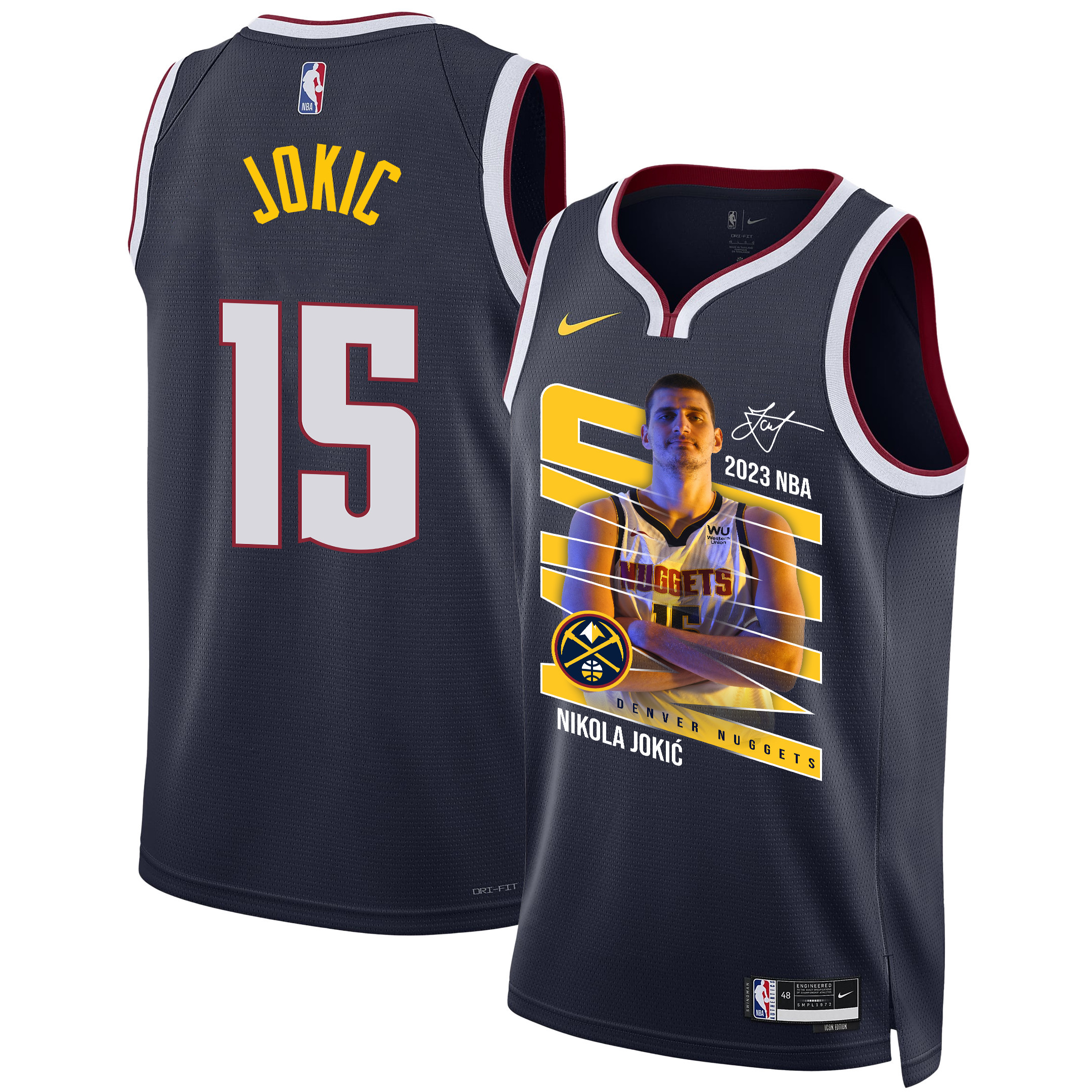 Nikola Jokic 15 Denver Nuggets Clown Prince 2023 Champions Swingman Black NBA Jersey Men's
