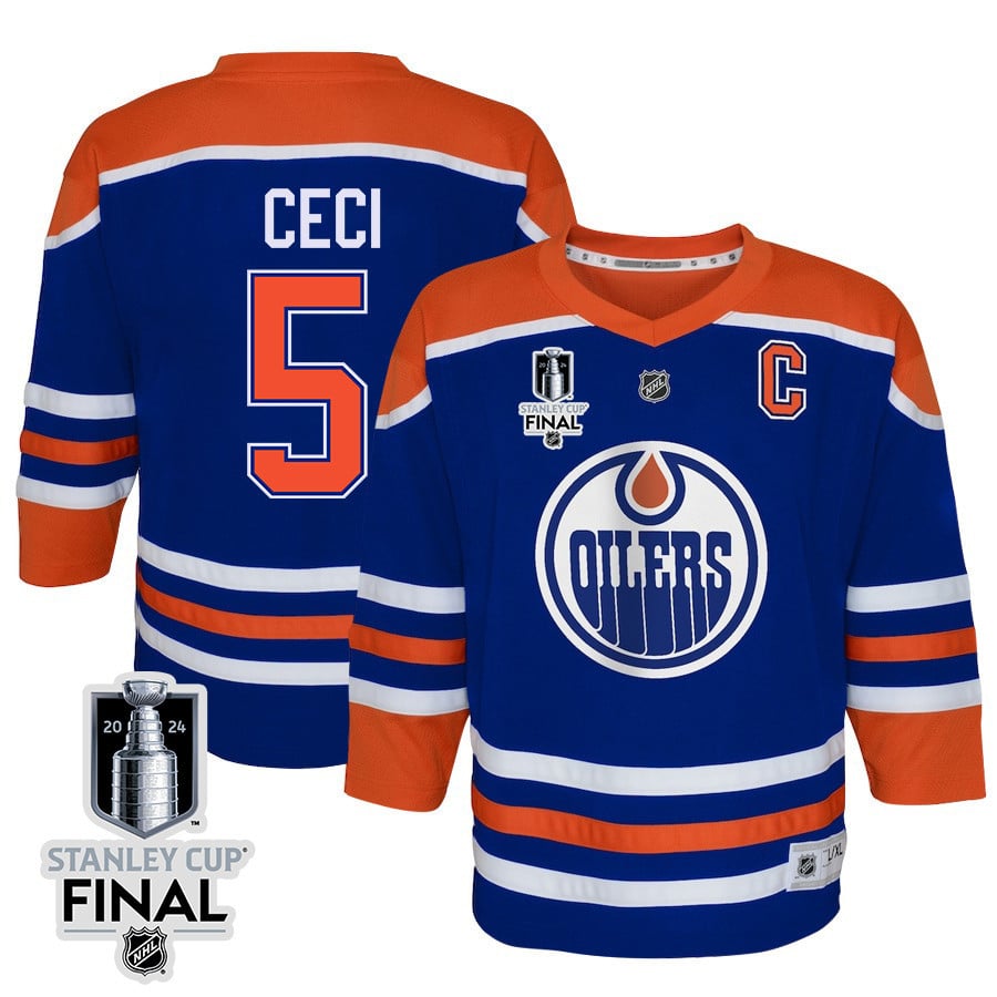 Cody Ceci 5 Edmonton Oilers 2024 STANLEY CUP Final Home Royal NHL Jersey Youth
