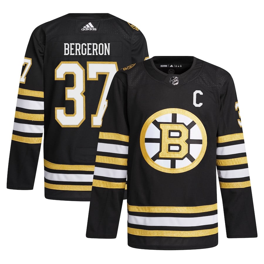 Patrice Bergeron 37 Boston Bruins 100th Anniversary Primegreen Home Black NHL Jersey Men's
