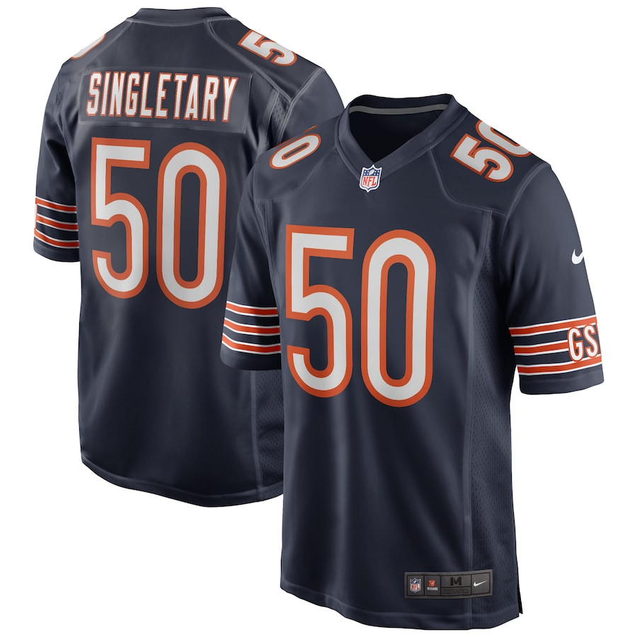 Mike Singletary 50 Chicago Bears Game Retired Navy NFL Jersey Men's