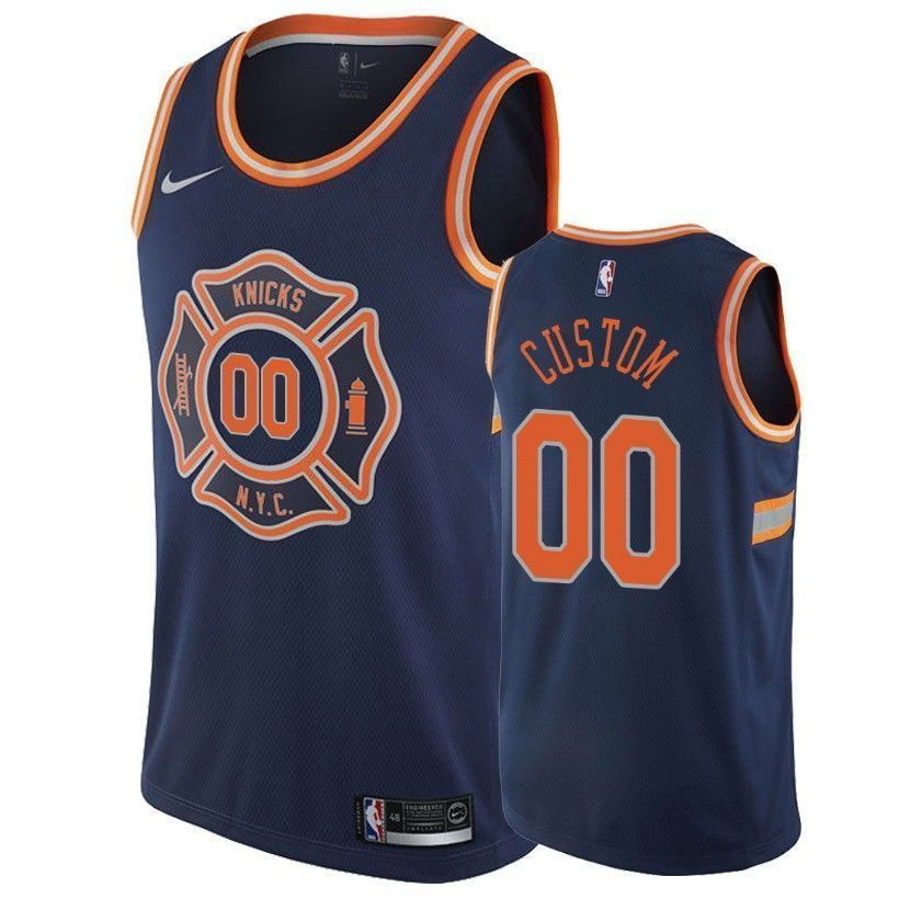 New York Knicks Custom 00 City Navy NBA Jersey Men's