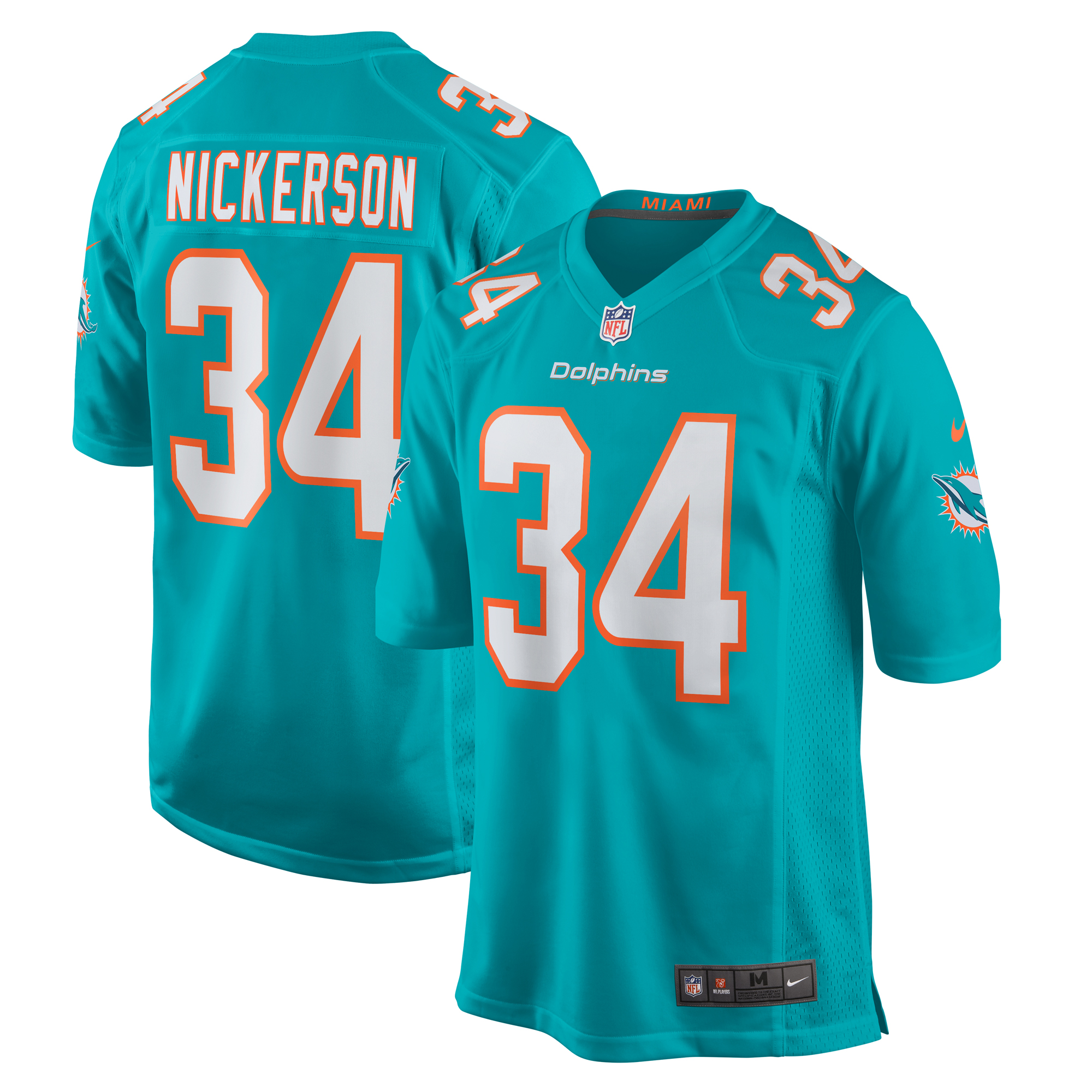 Miami Dolphins Parry Nickerson Aqua Team Game NFL Jersey Men's