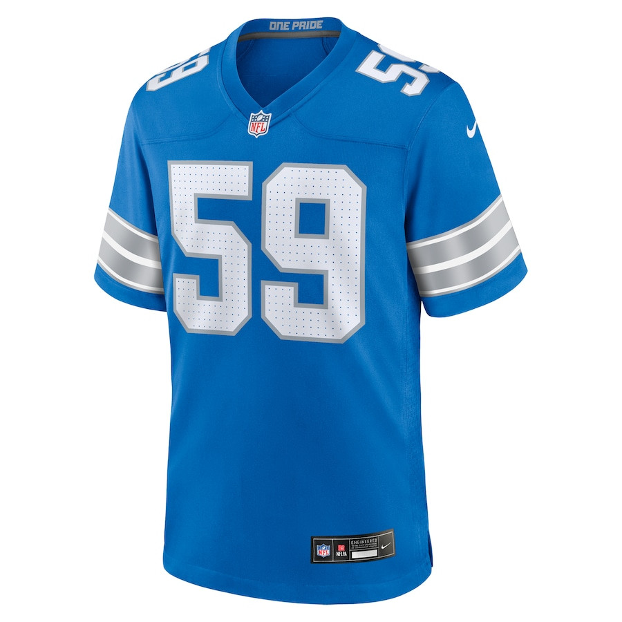 Giovanni Manu 59 Detroit Lions Team Game Blue NFL Jersey Men's