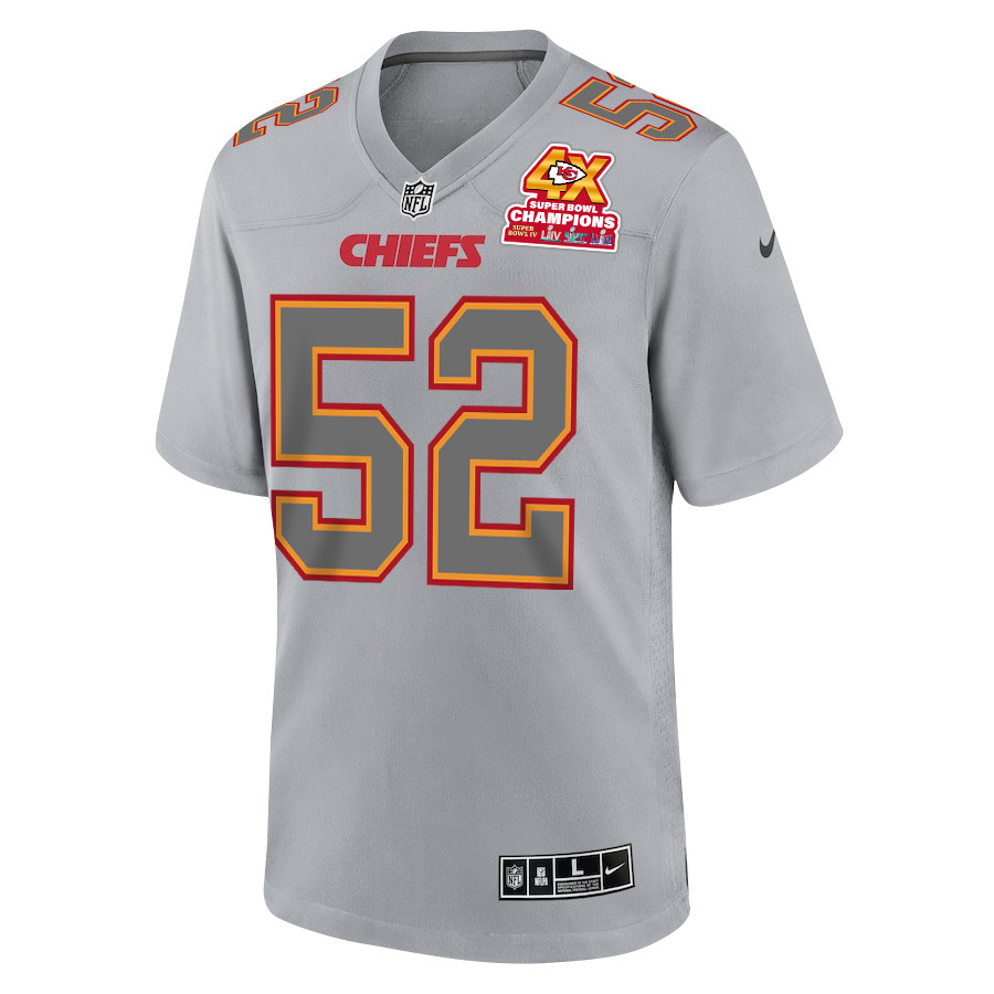 Creed Humphrey 52 Kansas City Chiefs Super Bowl LVIII Champions 4X Atmosphere Fashion Game Gray NFL Jersey Men's