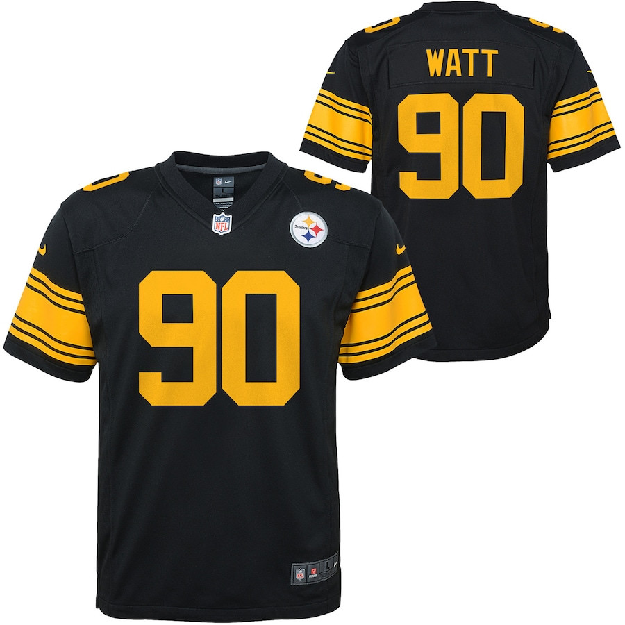 T.J. Watt 90 Pittsburgh Steelers Game Black NFL Jersey Youth