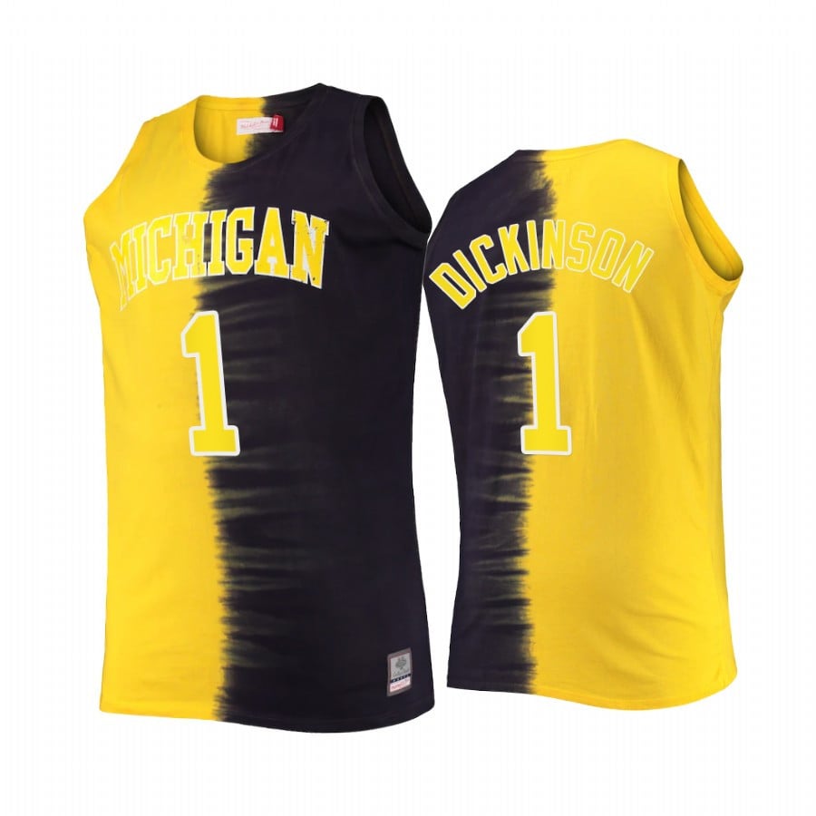 Hunter Dickinson 1 Michigan Wolverines Navy Maize Classic Tie-Dye Color Crash NCAA Jersey Men's
