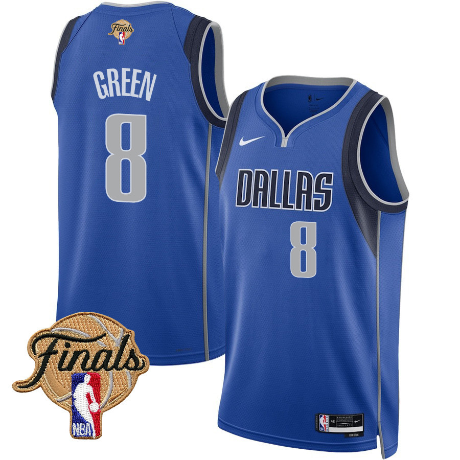 Josh Green 8 Dallas Mavericks 2024 FINALS PATCH Swingman Icon Edition Blue NBA Jersey Men's