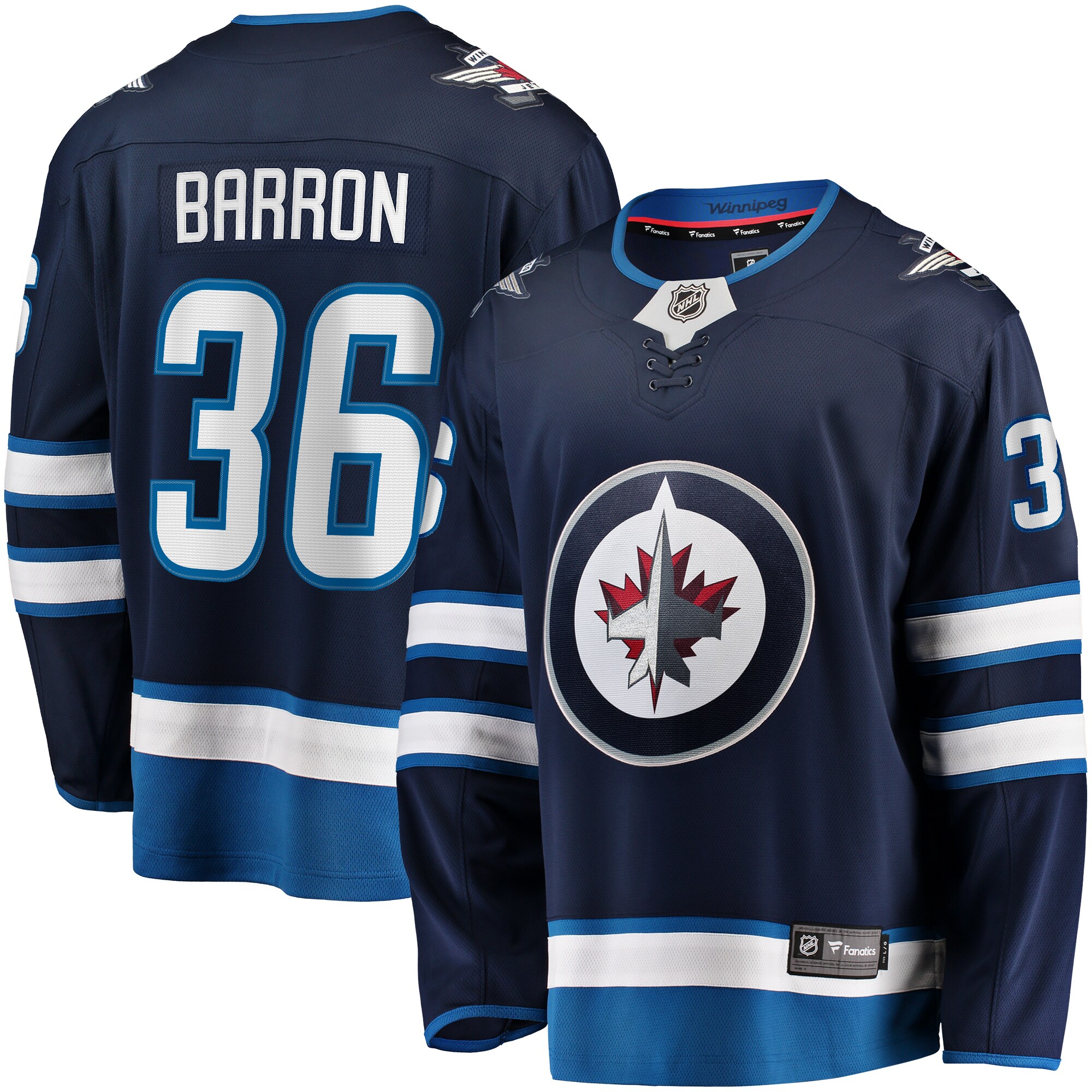 Winnipeg Jets Morgan Barron Navy Home Premier Breakaway Player NHL Jersey Men's