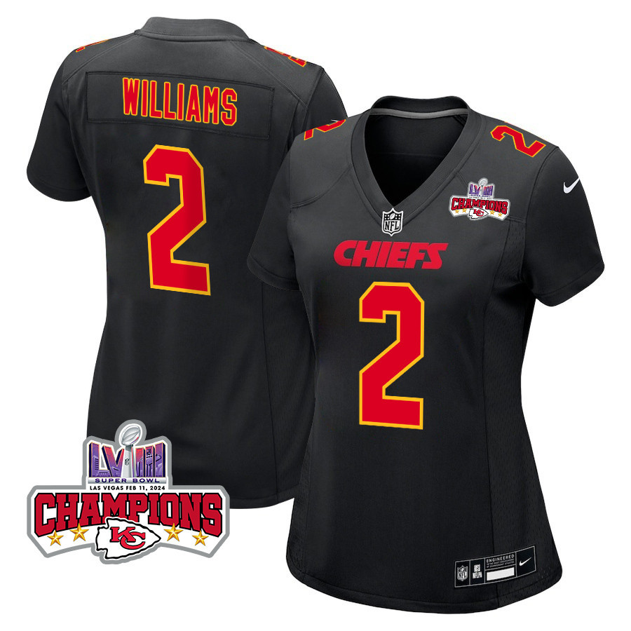 Joshua Williams 2 Kansas City Chiefs Super Bowl LVIII Champions 4 Stars Patch Fashion Game Carbon Black NFL Jersey Women's