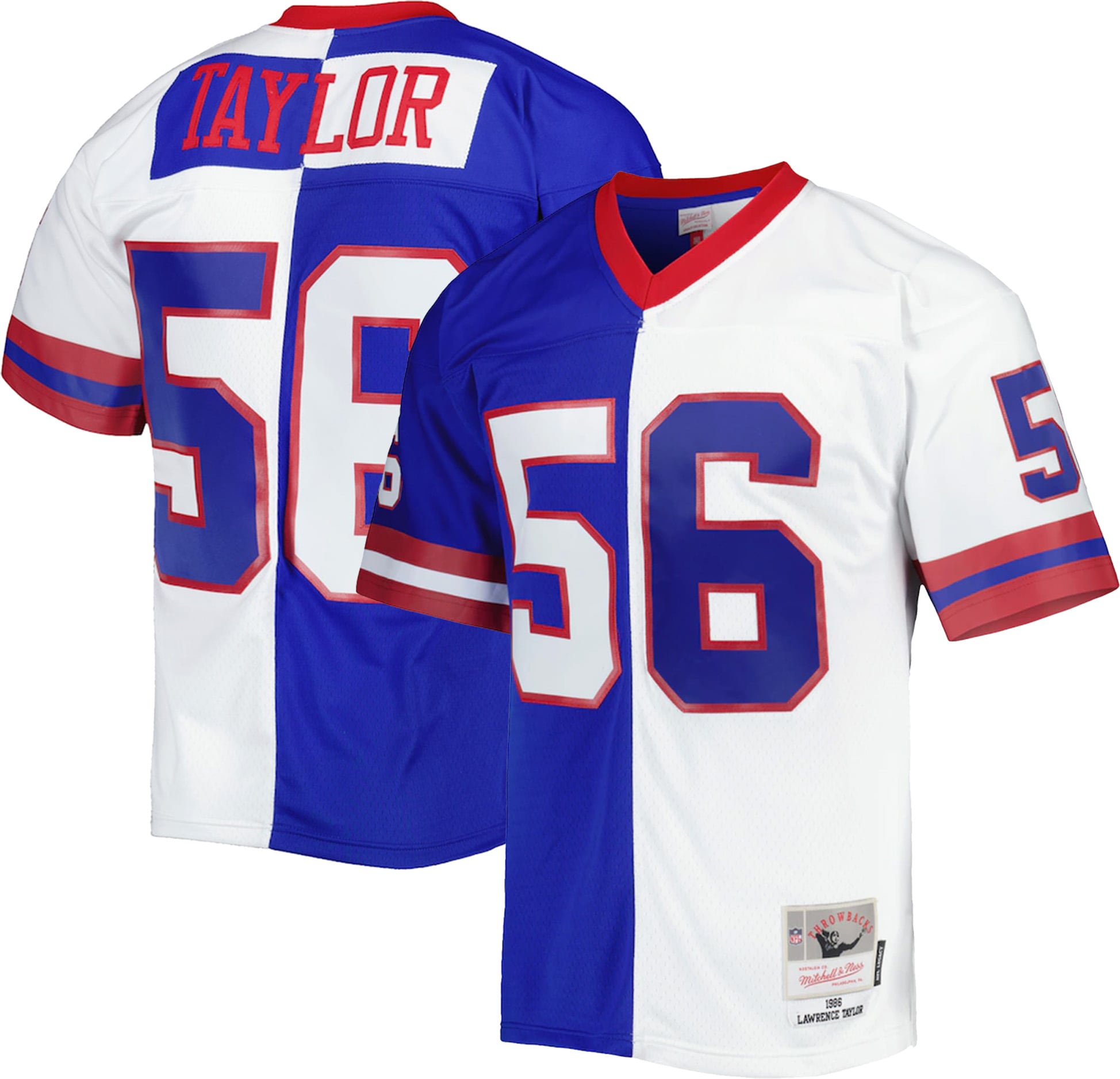 New York Giants Lawrence Taylor Mitchell Ness Royal/White 1986 Split Legacy NFL Jersey Men's