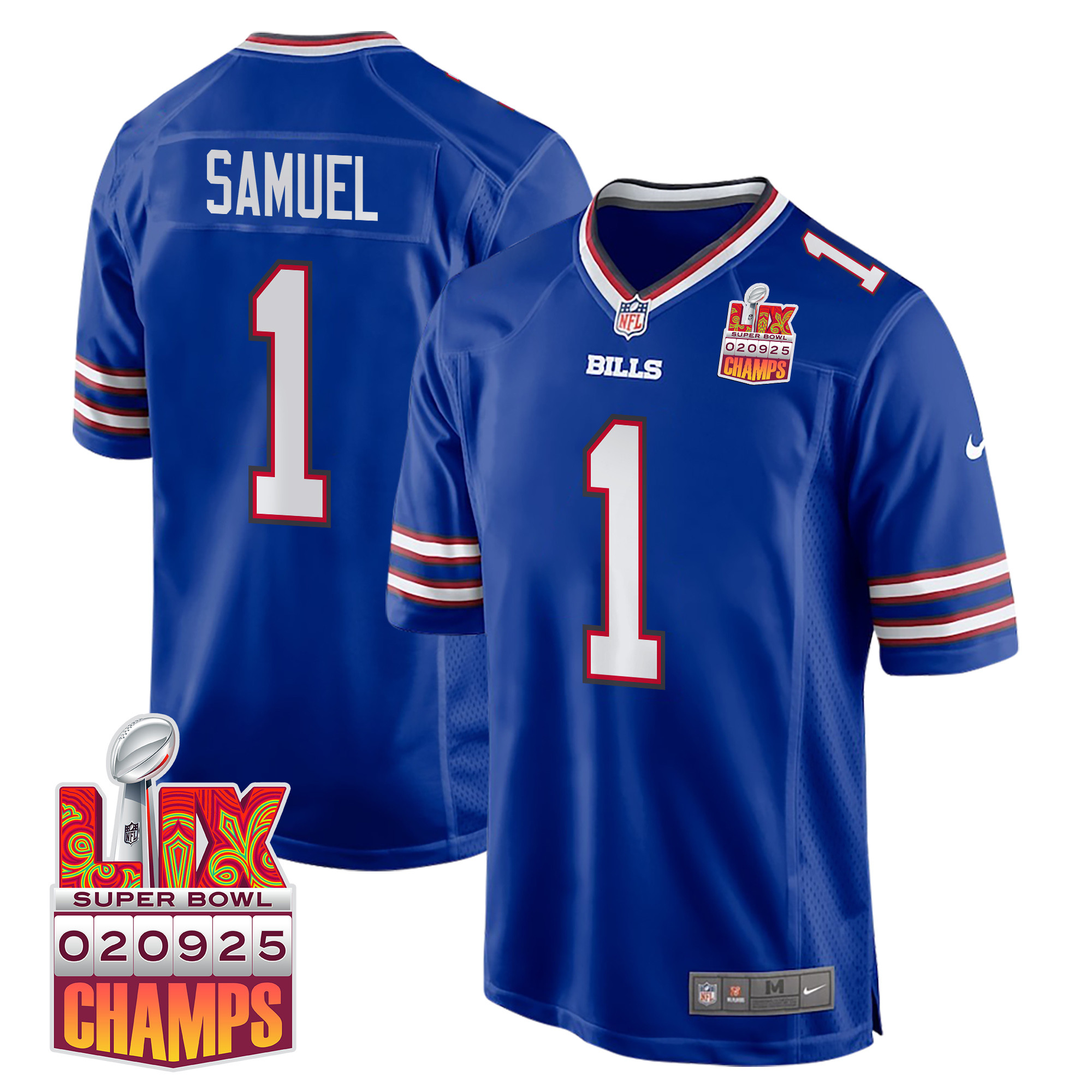 Curtis Samuel 1 Buffalo Bills Super Bowl LIX Champions Patch Game Royal NFL Jersey Men's
