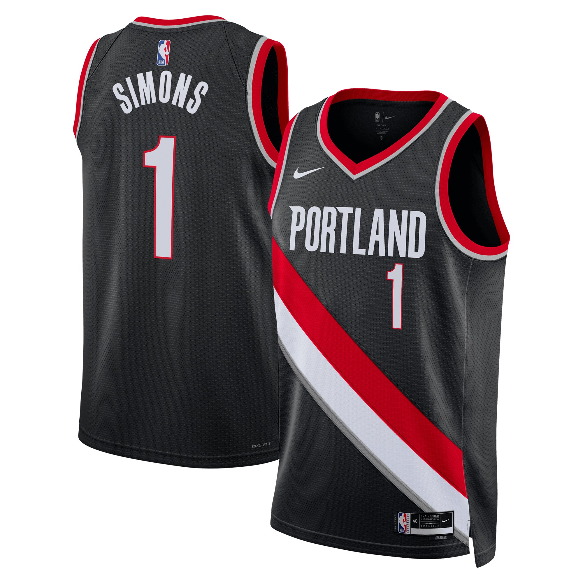 Camiseta Icon Swingman de los Portland Trail Blazers Negro Anfernee Simons NBA Jersey Men's