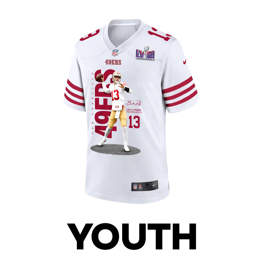 Brock Purdy 13 San Francisco 49ers Throwing Ball Game White NFL Jersey Youth
