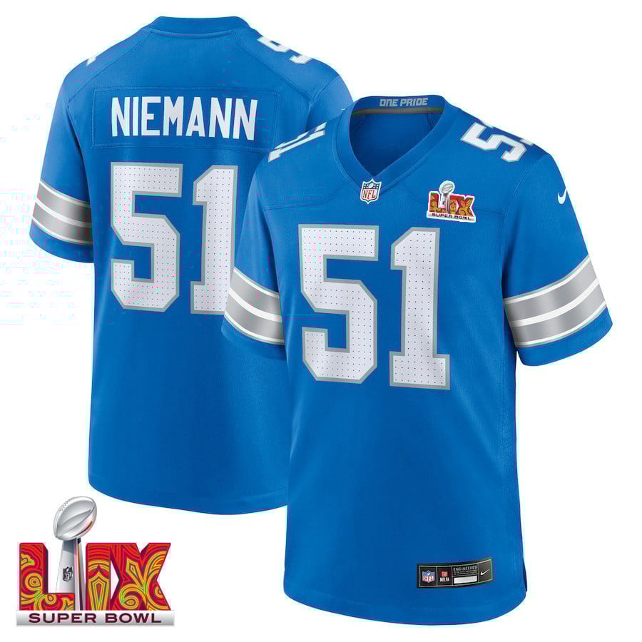 Ben Niemann #51 Detroit Lions Super Bowl LIX Blue NFL Jersey Men's