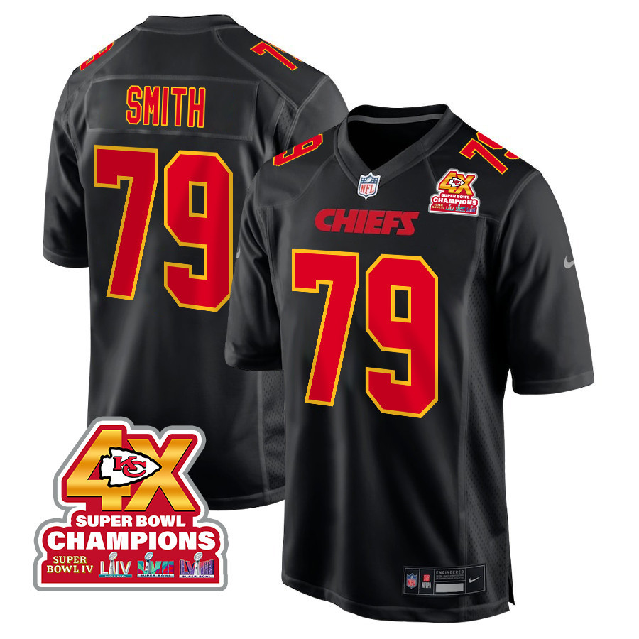 Donovan Smith 79 Kansas City Chiefs Super Bowl LVIII Champions 4X Fashion Game Carbon Black NFL Jersey Men's