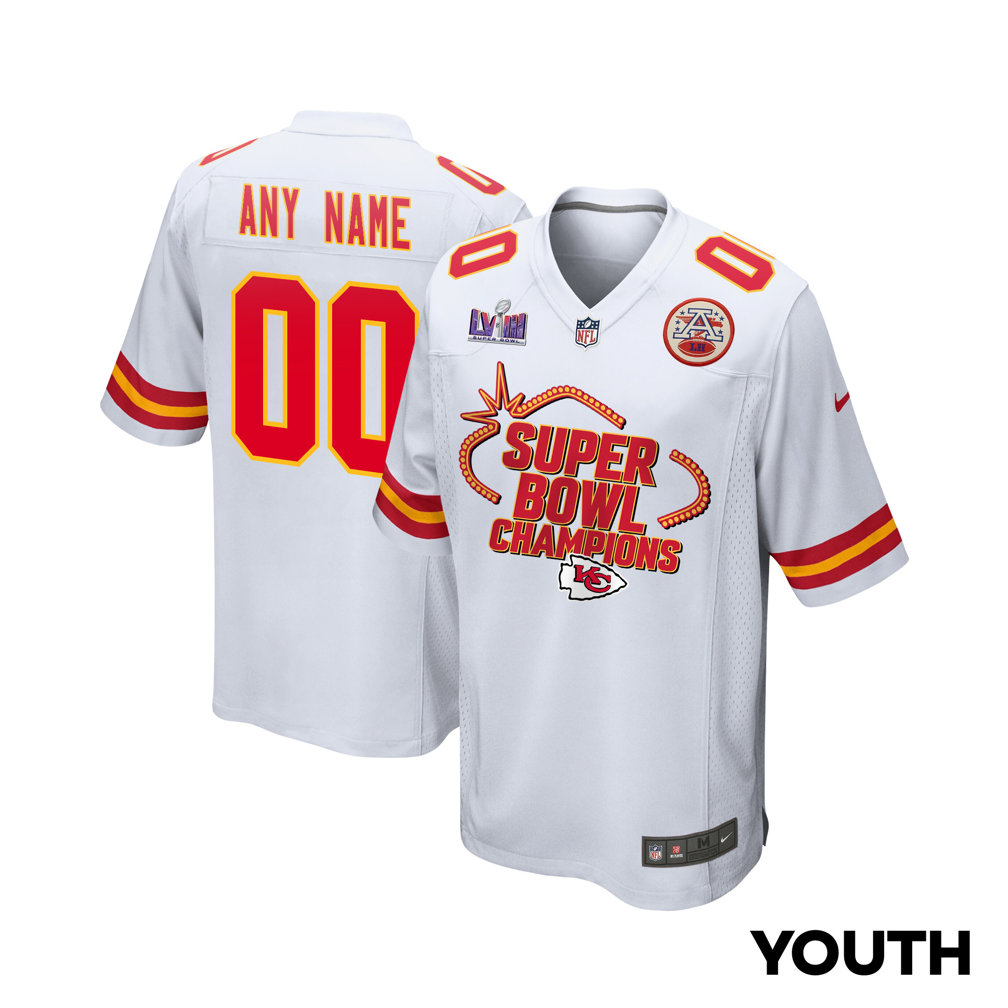 Kansas City Chiefs Super Bowl LVIII Champions Locker Room Trophy Collection Game White NFL Jersey Youth