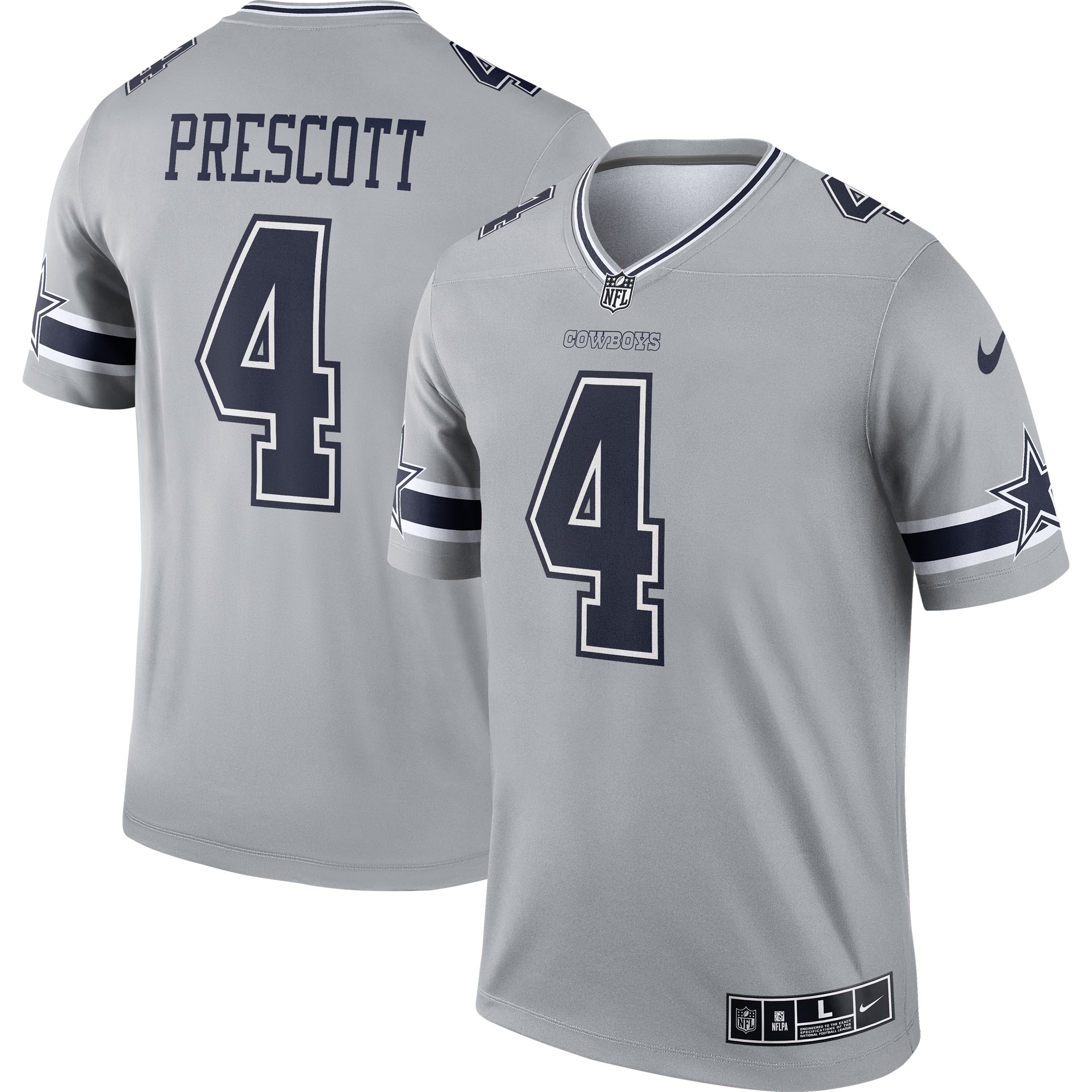 Dallas Cowboys Dak Prescott Gray Inverted Legend Player Performance Top NFL Jersey Men's