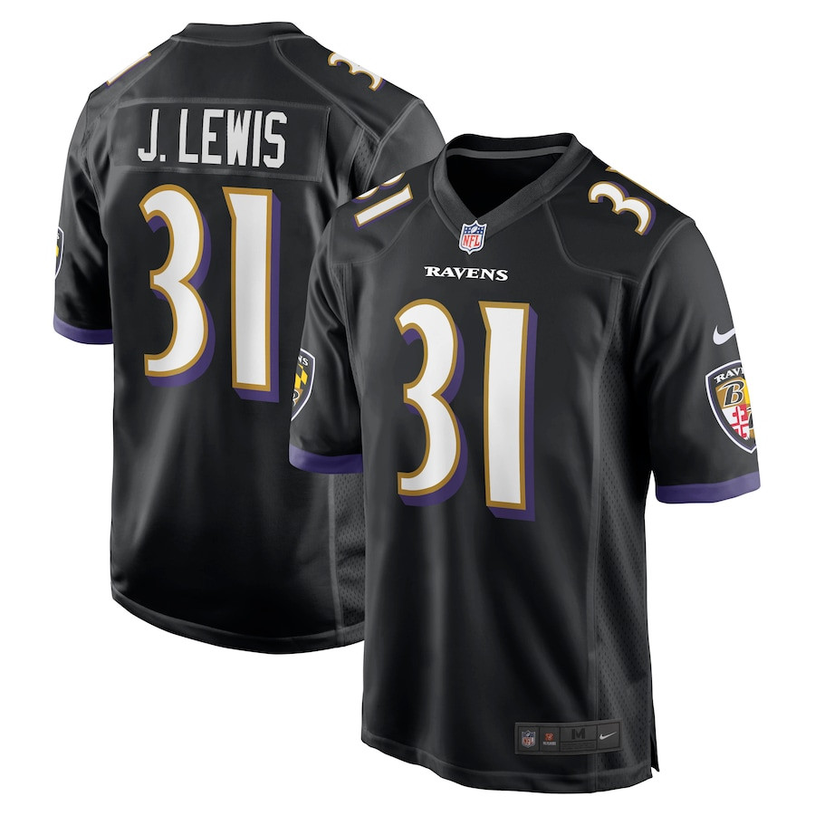 Jamal Lewis 31 Baltimore Ravens Retired Player Black NFL Jersey Men's