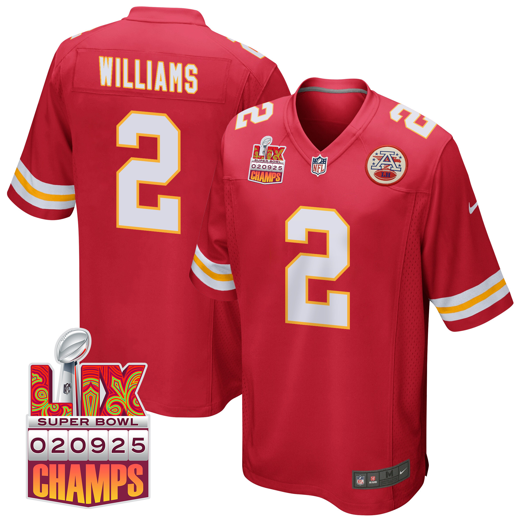 Joshua Williams 2 Kansas City Chiefs Super Bowl LIX Champions Patch Game Red NFL Jersey Men's