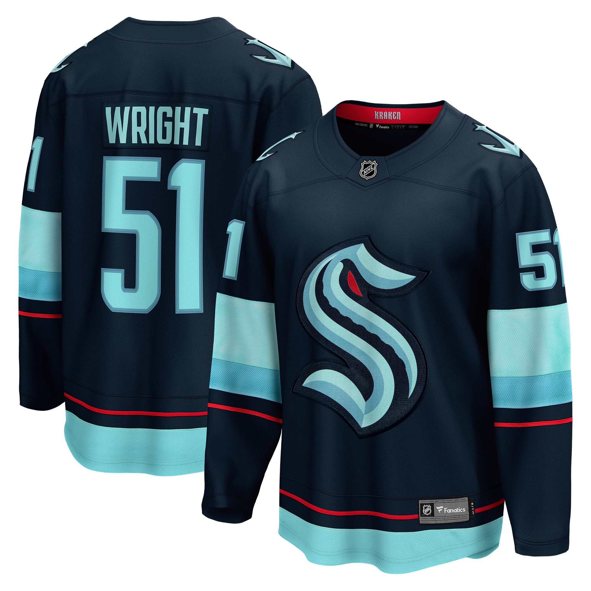 Seattle Kraken Shane Wright Deep Sea Blue Home Breakaway Player NHL Jersey Men's